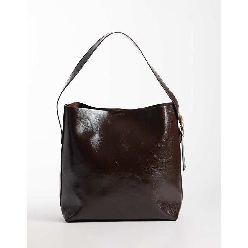 Vero Moda bucket shoulder bag with gold hardware in brown