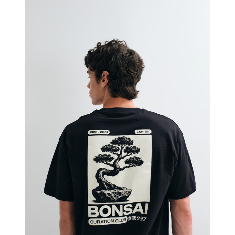 Jack & Jones bonsai backprint t-shirt in black