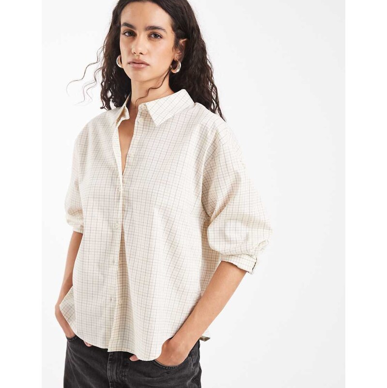 Vero Moda oversized shirt in cream and chocolate mini check
