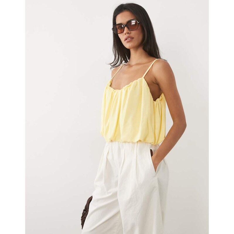 ASOS DESIGN linen blend bubble cami top in buttermilk-Yellow