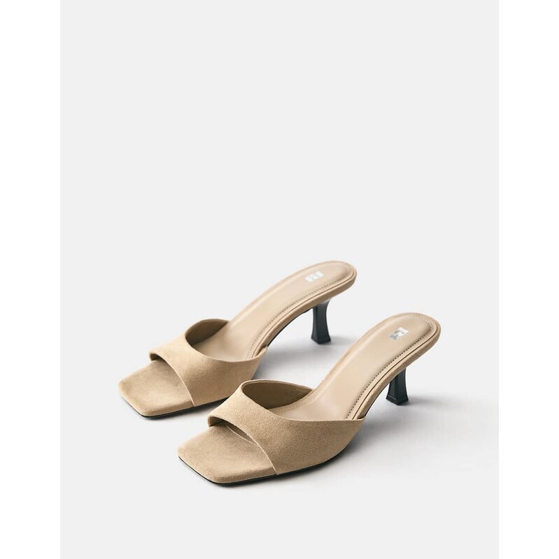 Pull&Bear Heeled mule sandals in sand-Multi