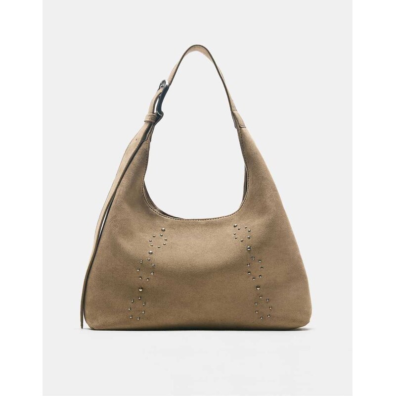 Pull&Bear Studded tote bag in brown
