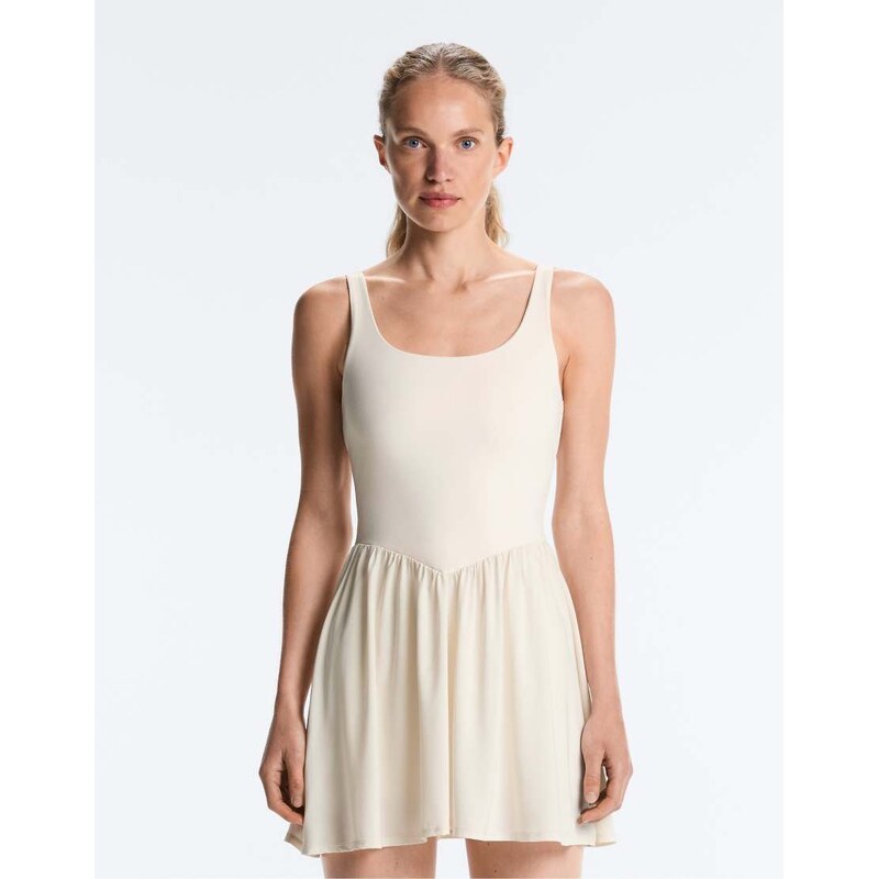 OYSHO Comfortlux short dress in pale ecru-Neutral