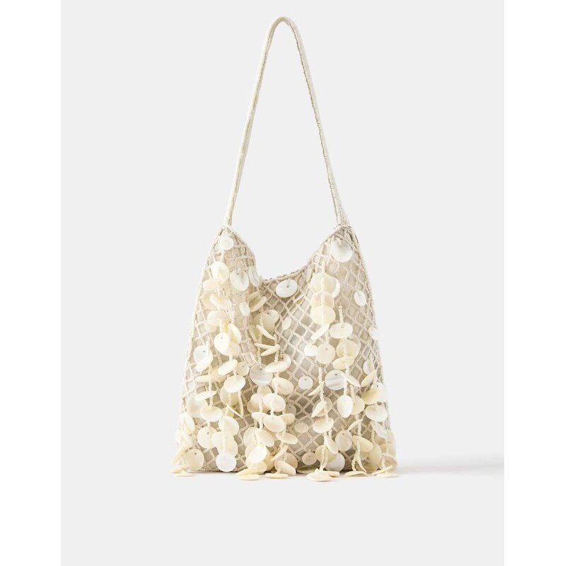 Pull&Bear Beaded shoulder bag in ecru-White