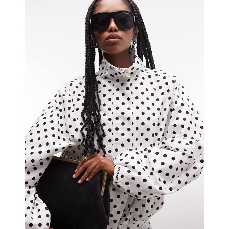 Cernucci polka dot funnel neck jacket co-ord in white