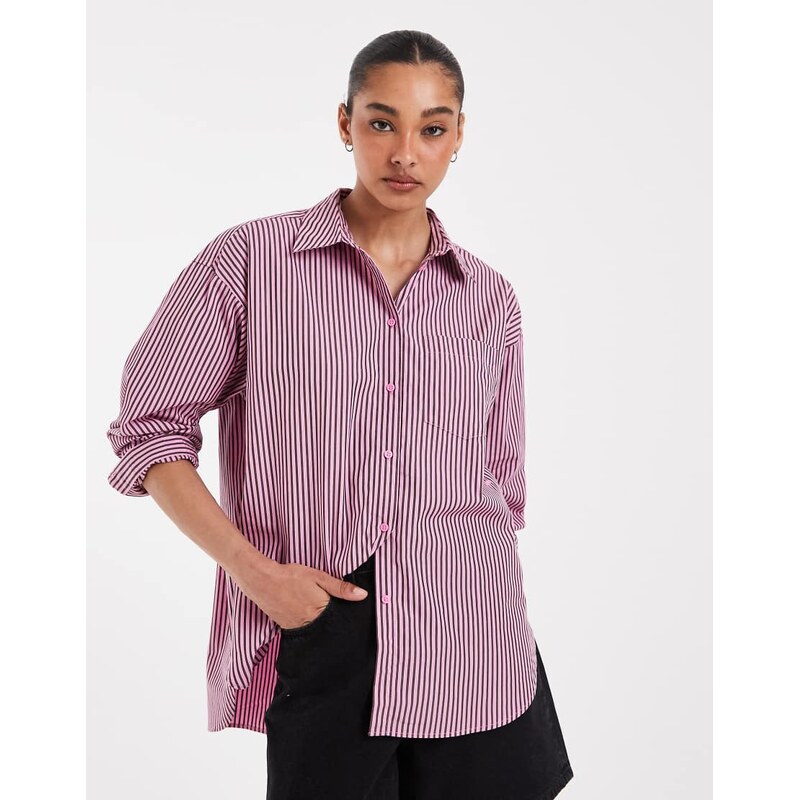 JJXX Jamie oversized striped poplin shirt in light pink