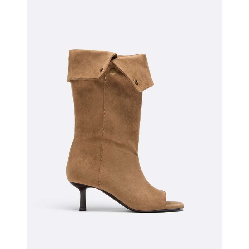 Stradivarius Slouchy open toe stiletto heel leather boot in
