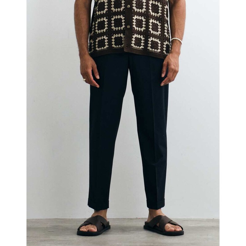 Mango Boston regular fit tailored trouser in navy