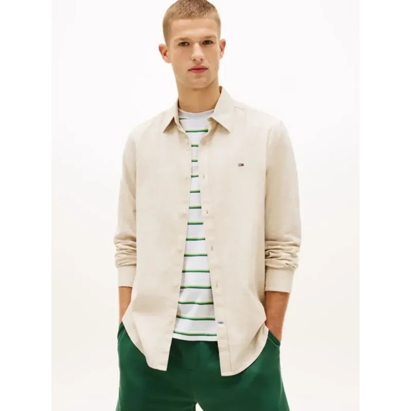 Tommy Jeans pánská béžová košile