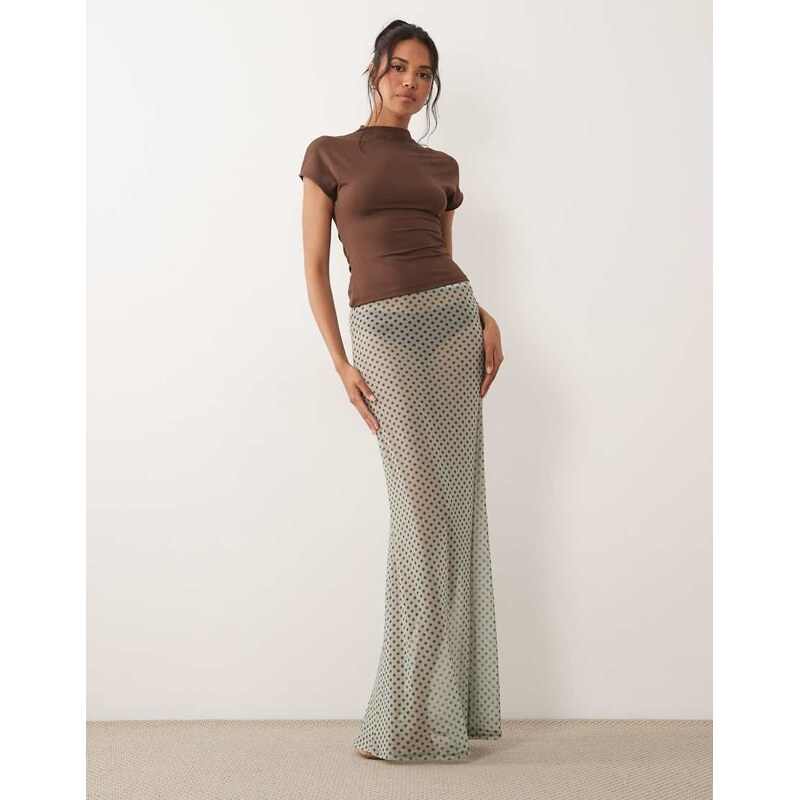 ASOS DESIGN printed sheer mesh maxi skirt in blue spot-Multi