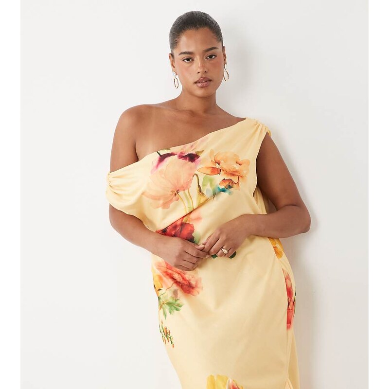 ASOS Curve ASOS DESIGN Curve fallen shoulder midaxi dress with