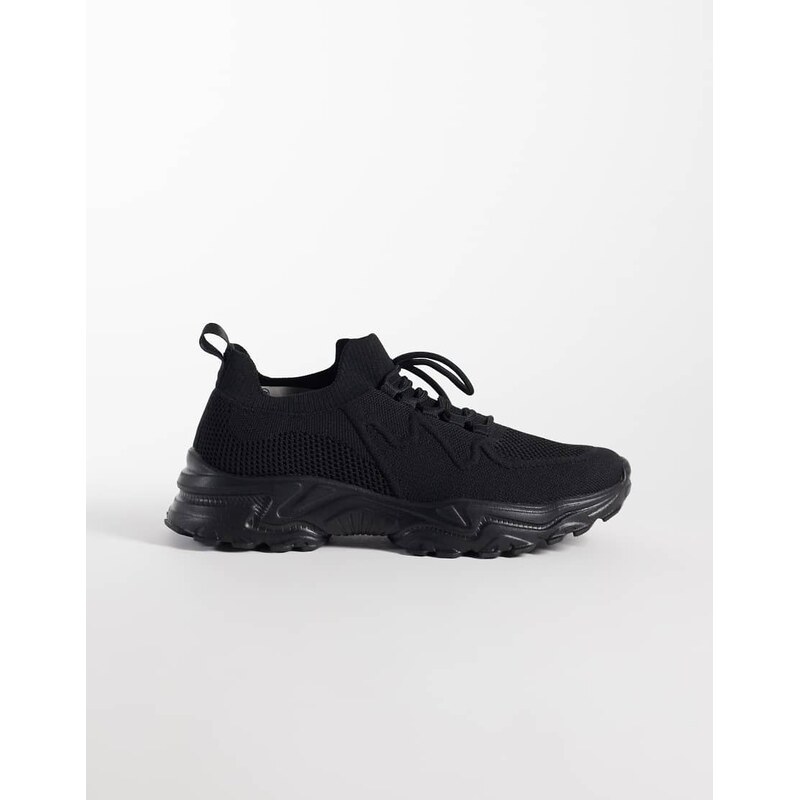 ASOS DESIGN lace up sports trainers in black knit