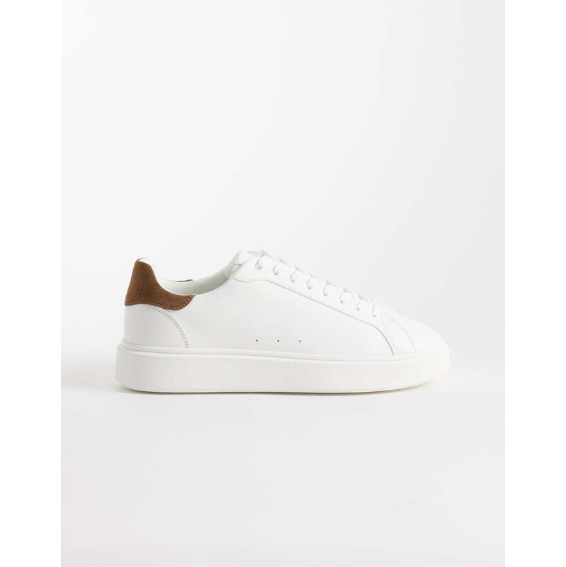 ASOS DESIGN lace up trainers in white with taupe heel notch