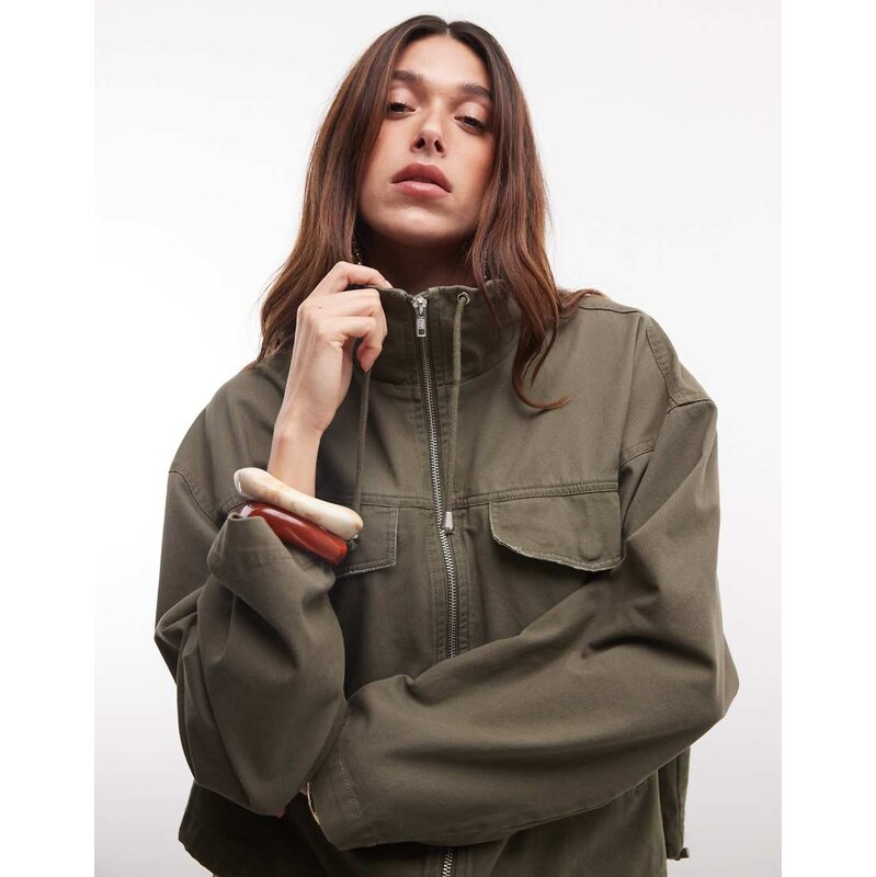 ASOS DESIGN denim lightweight funnel neck jacket with drawstring