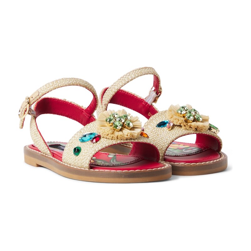 Dolce&Gabbana Kids Embellished raffia-effect sandals