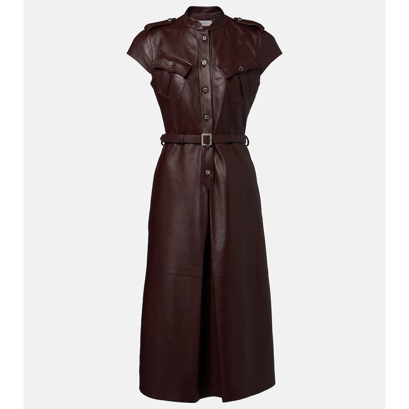 McQueen Belted leather midi dress