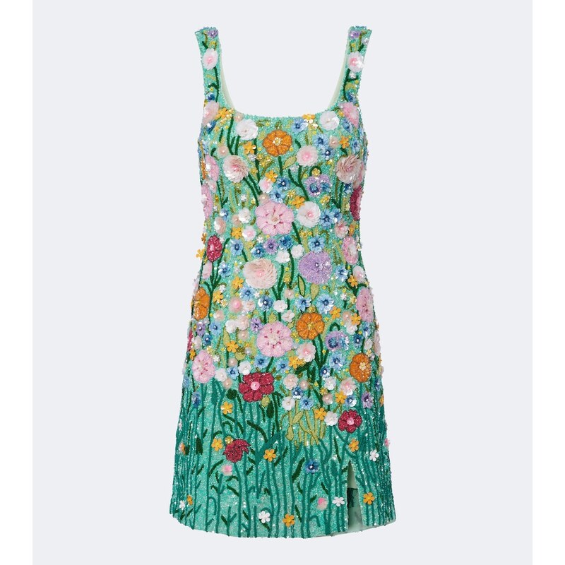 Là Fuori Embellished floral-appliqué minidress