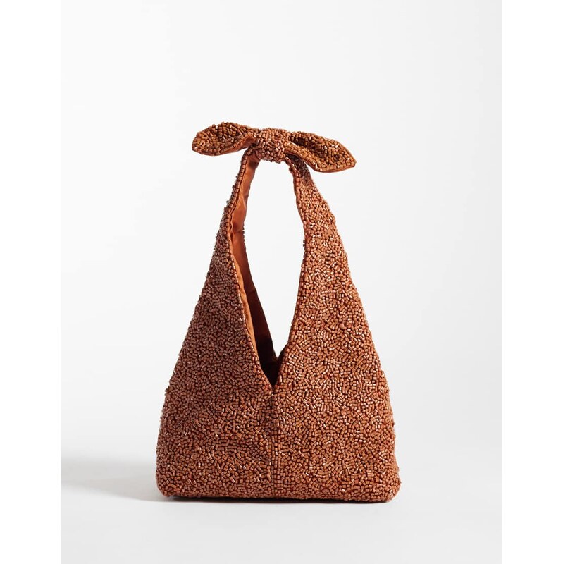 Mango beaded knot detail handbag in deep red