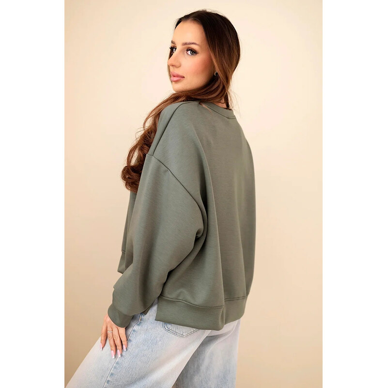 Dámská mikina s výšivkou volného střihu model 21893770 khaki - K