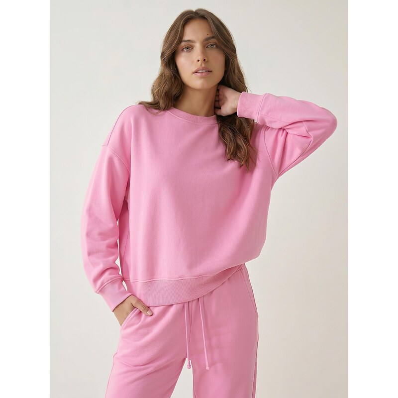 Sinsay - Basic mikina crewneck - růžová