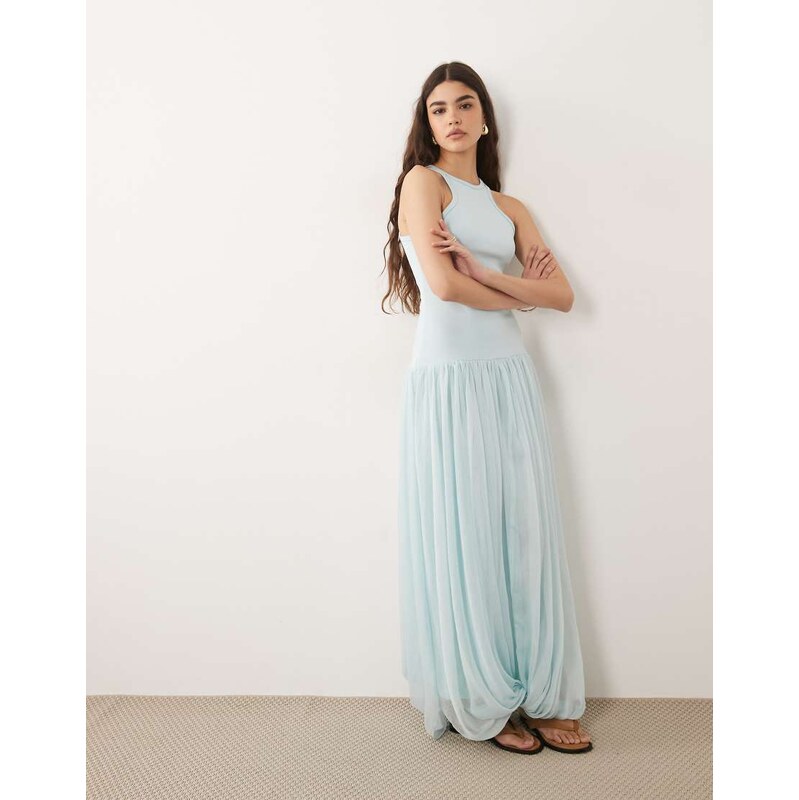 ASOS DESIGN hybrid racer maxi dress in baby blue