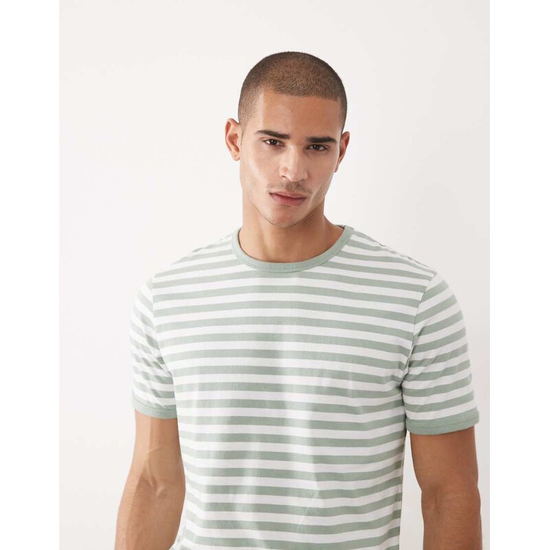 Threadbare crew neck ringer t-shirt in sage and white stripe