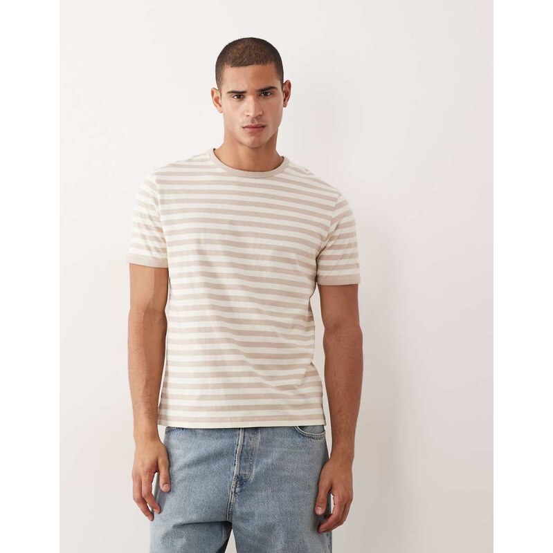 Threadbare crew neck ringer t-shirt in stone and white stripe