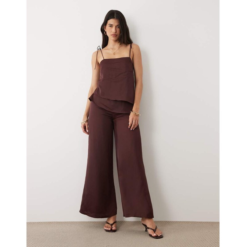 ASOS DESIGN double layer jumpsuit in chocolate brown-Multi
