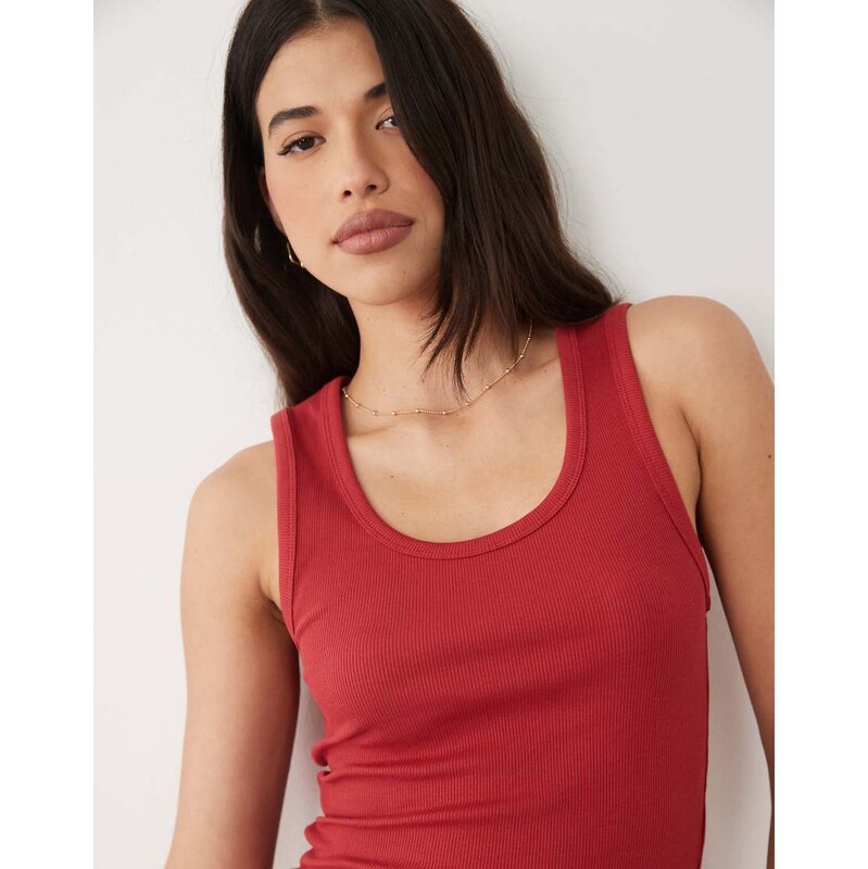 ASOS DESIGN thick binding detail ribbed scoop neck vest in red