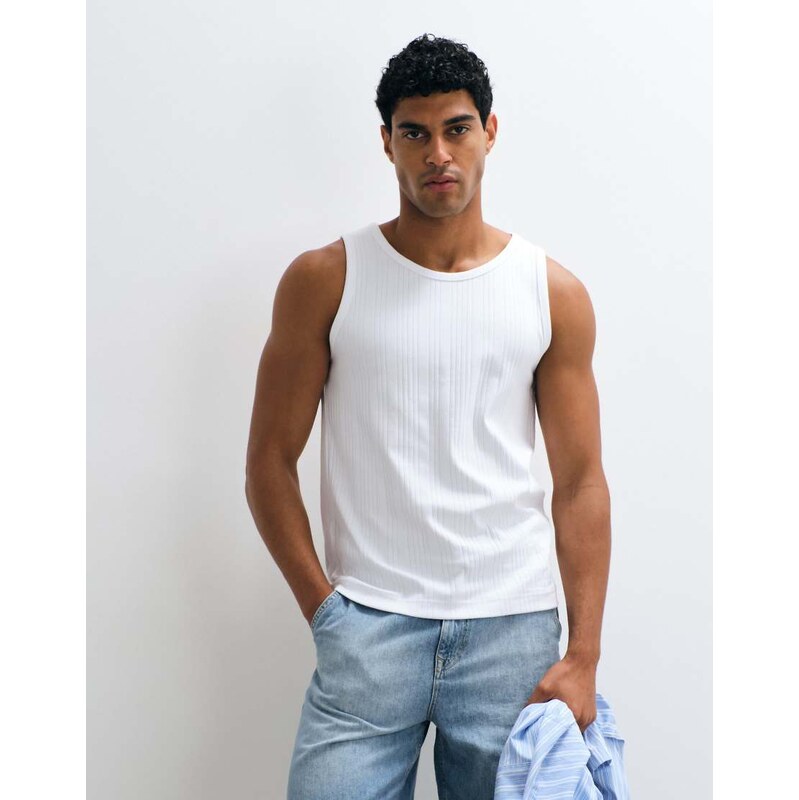 Selected ribbed vest top in white