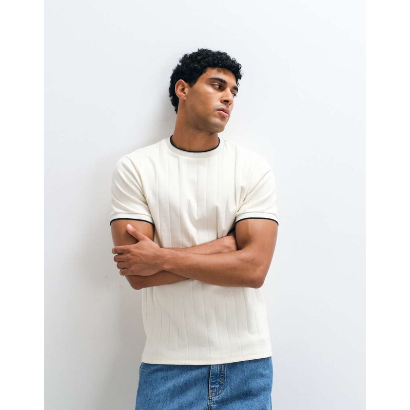 ASOS DESIGN regular fit t-shirt with binding in cream wide rib