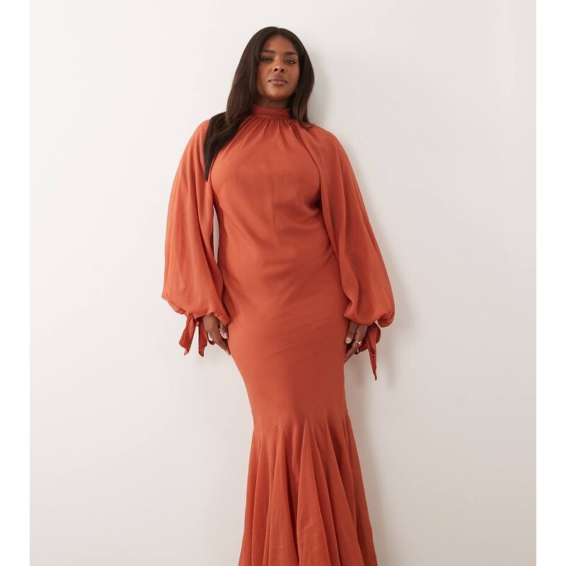 ASOS Curve ASOS DESIGN Curve high neck maxi dress with godet hem