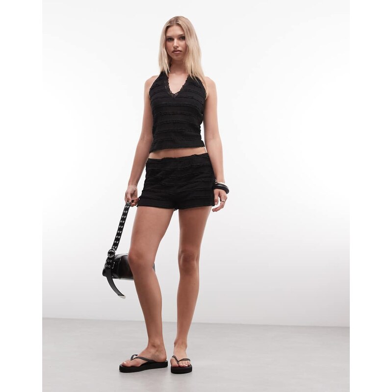 Noisy May textured micro short bloomers co-ord in black