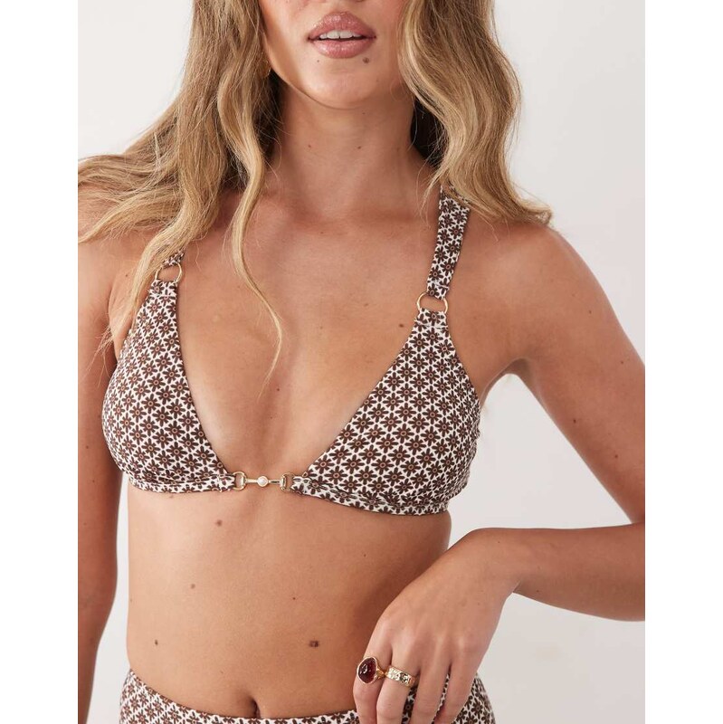 Cupshe geo print bralet bikini top in brown
