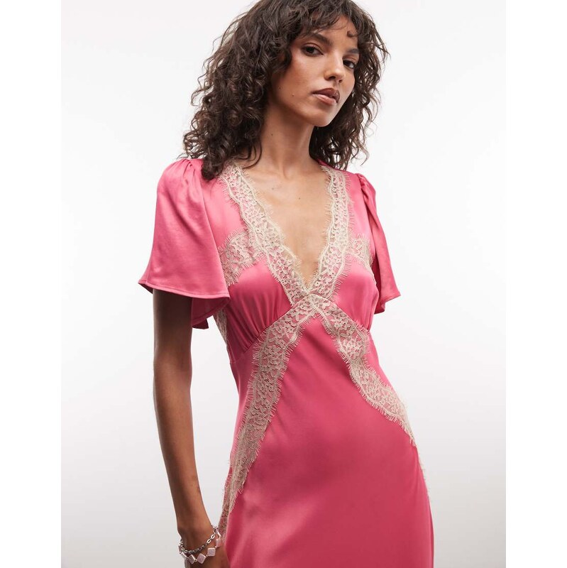 Reclaimed vintage satin maxi tea dress in pink