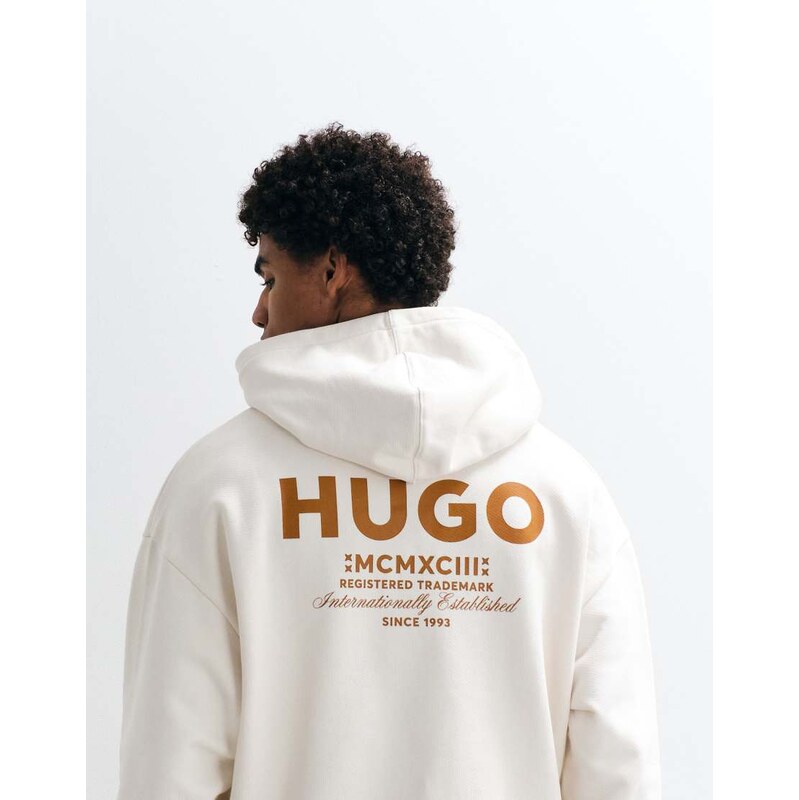 HUGO Blue Nazardo loose fit back print co-ord hoodie in ecru