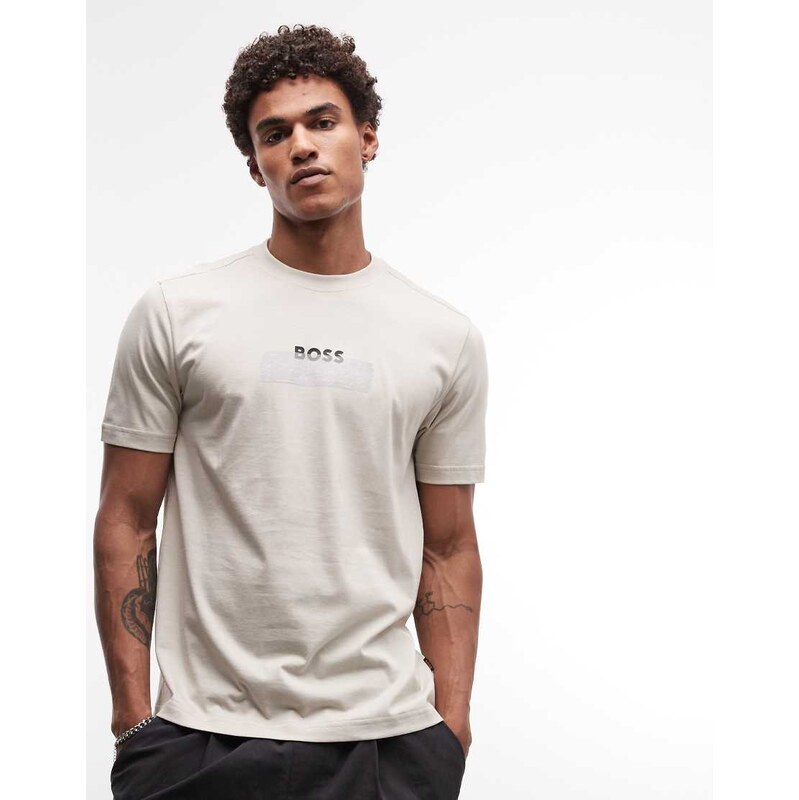Boss Orange tape logo t-shirt in beige-Neutral