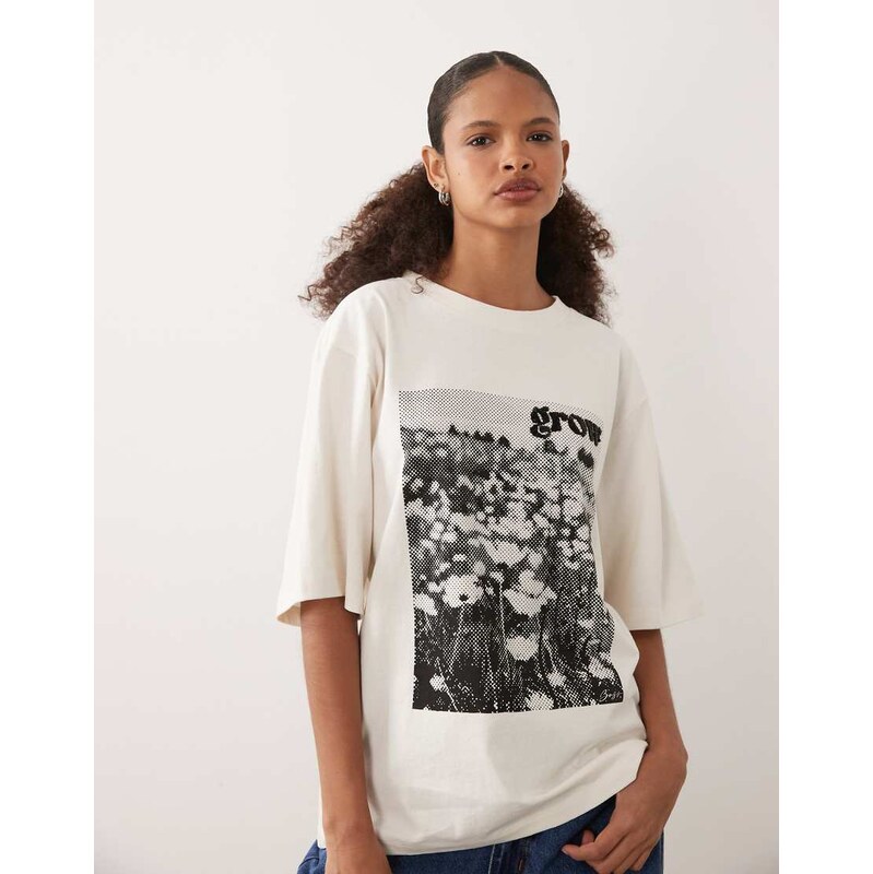 BOSS Orange t-shirt with flower print in cream-White