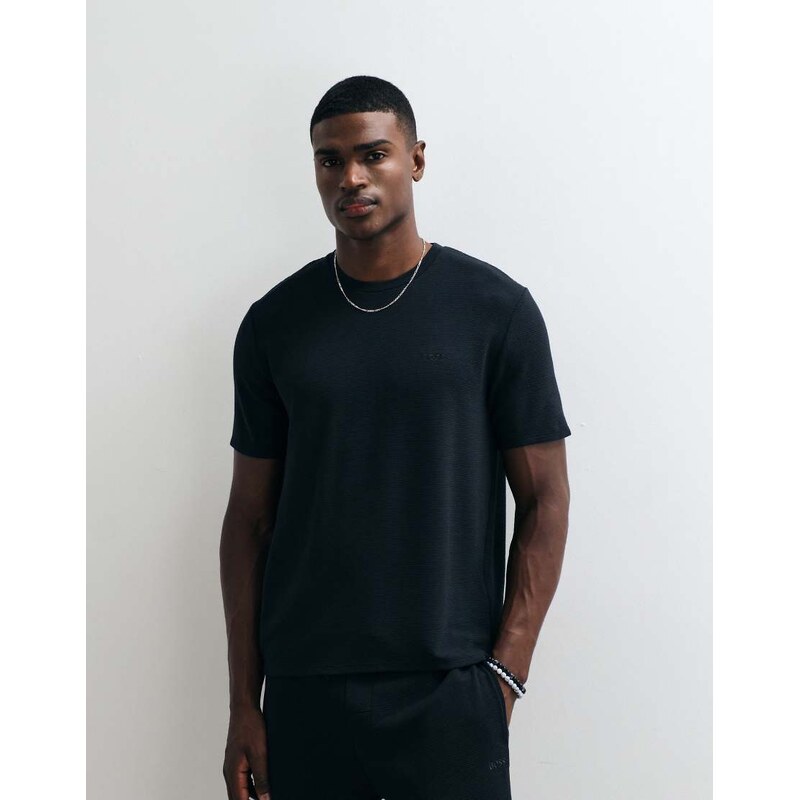 BOSS Bodywear co-ord ribbed t-shirt with chest logo in black