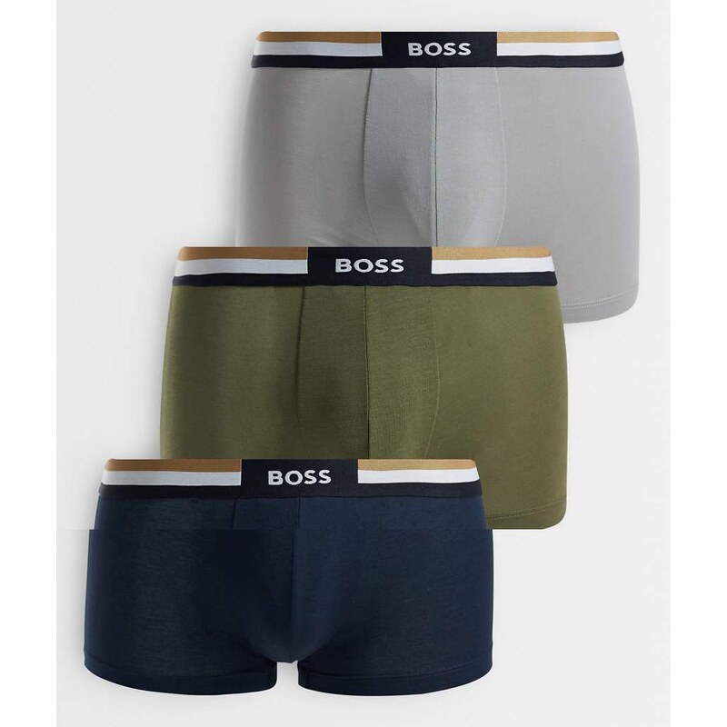 BOSS Bodywear Revive 3-pack trunks in khaki, navy and grey-Multi