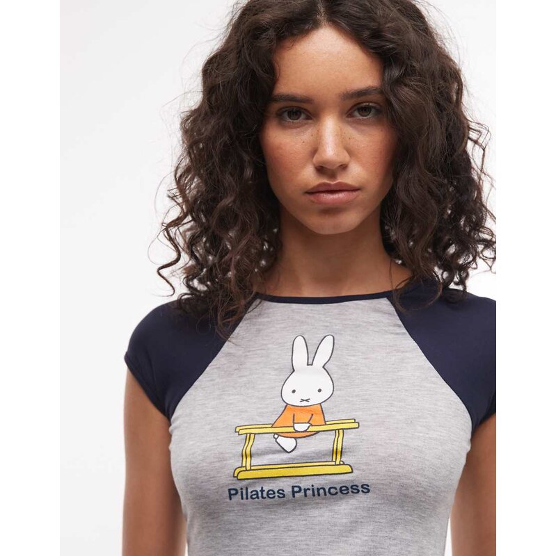 Daisy Street x Miffy Pilates Princess raglan t-shirt in grey and