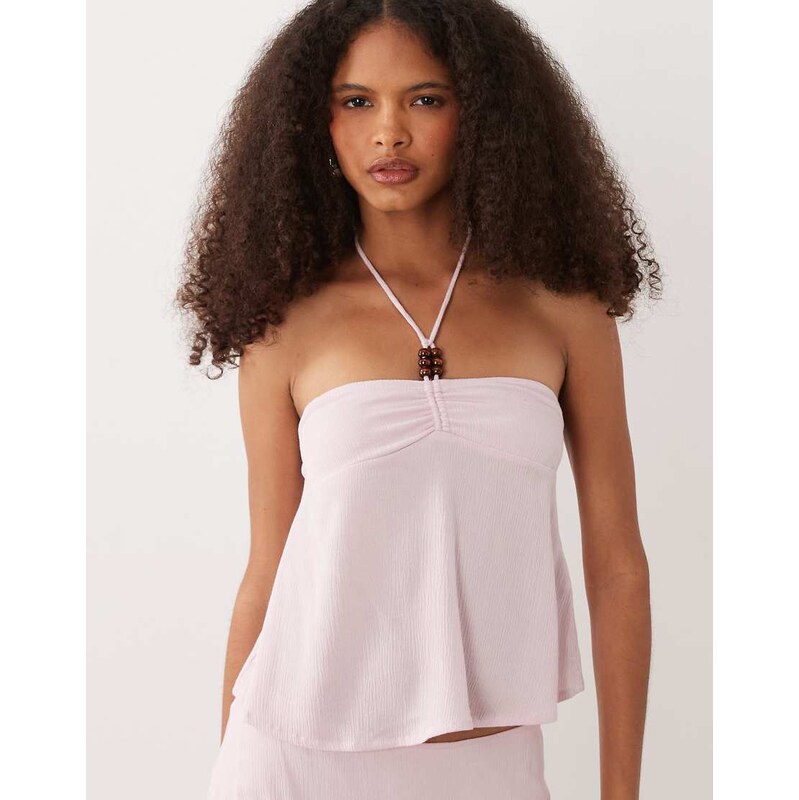 Motel grain halter neck beaded top co-ord in pink