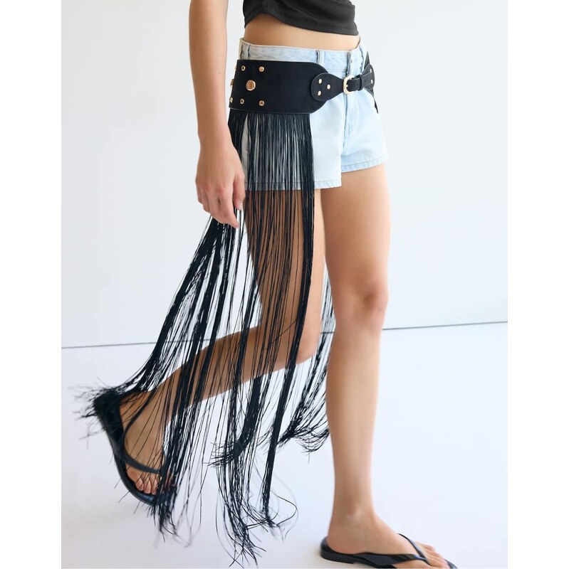 Stradivarius Fringe belt in black