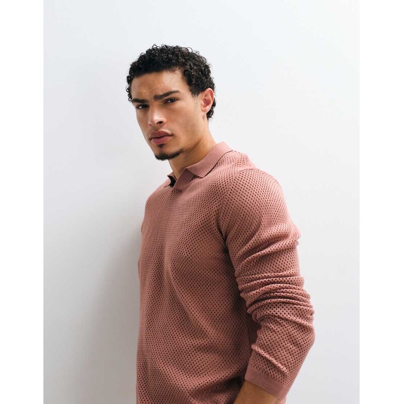 ASOS DESIGN relaxed knitted pointelle notch neck in pink