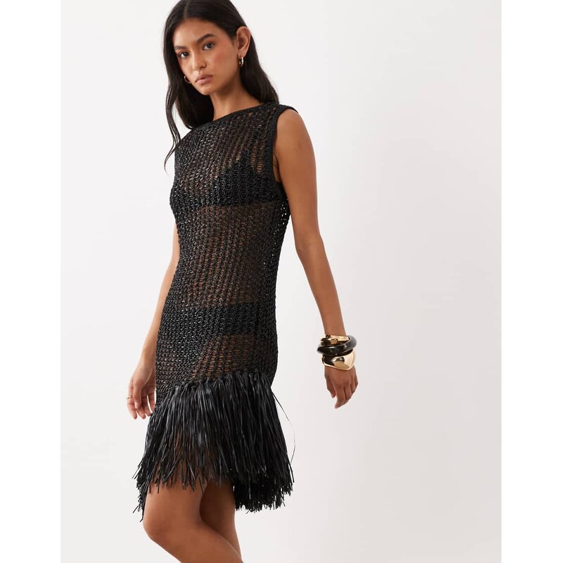 ASOS DESIGN tassel hem mini dress in black