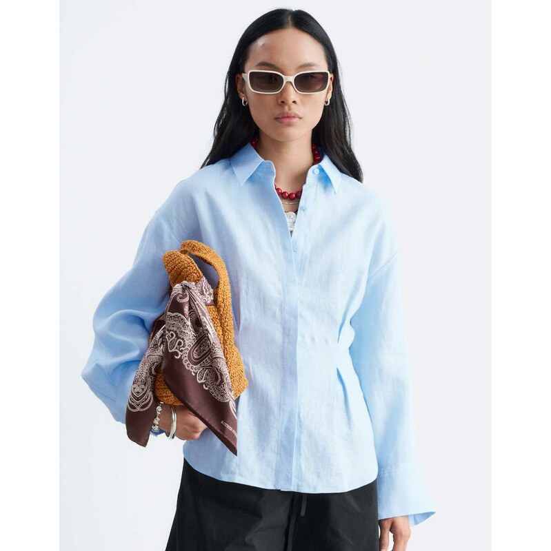 & Other Stories linen shirt with cinch waist and volume sleeves
