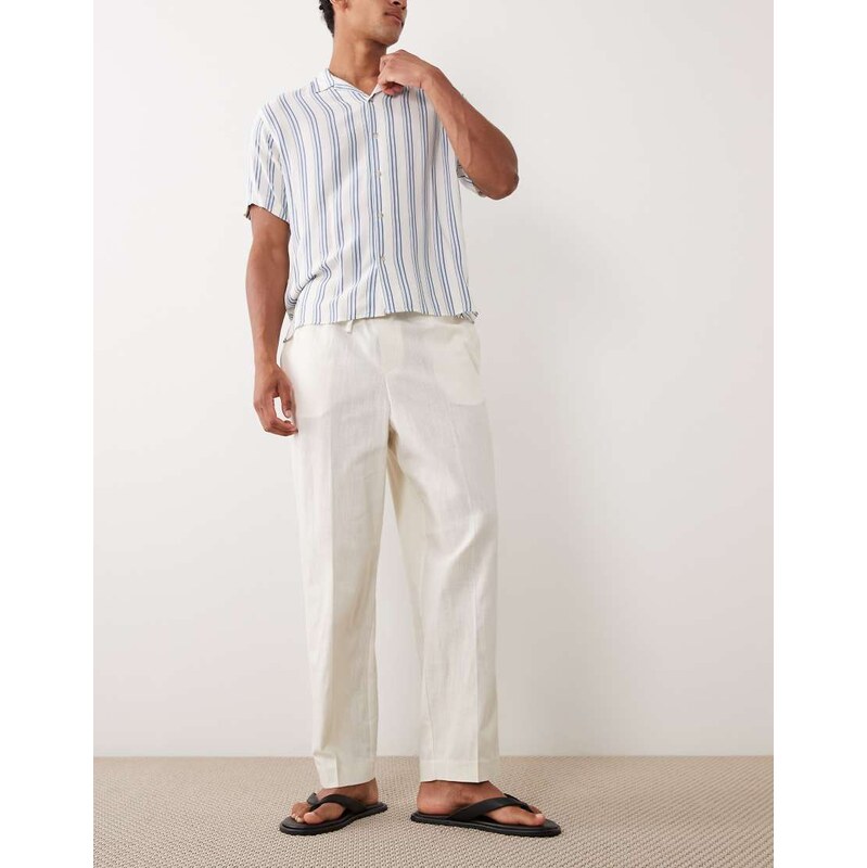 ASOS DESIGN smart relaxed tapered linen look trousers in ecru