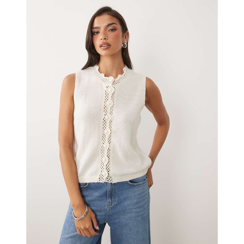 Nobodys Child crochet trim sleeveless knitted vest in cream