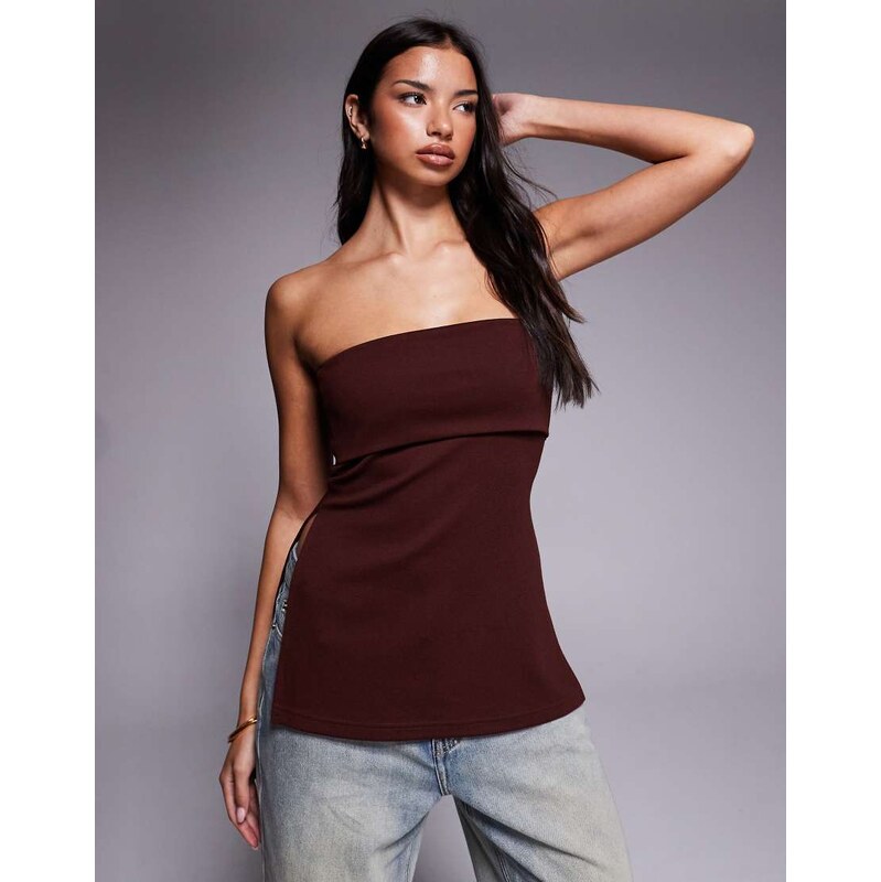 ASOS DESIGN jersey twill fold over longline bandeau top in