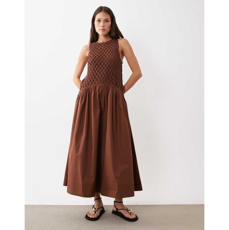 ASOS DESIGN macrame dropped waist maxi dress with poplin skirt